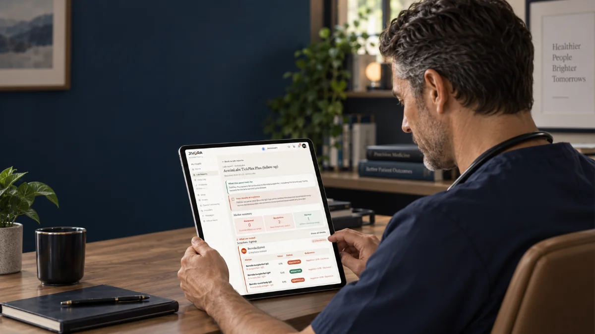 Practitioner reviewing results — clinical photo